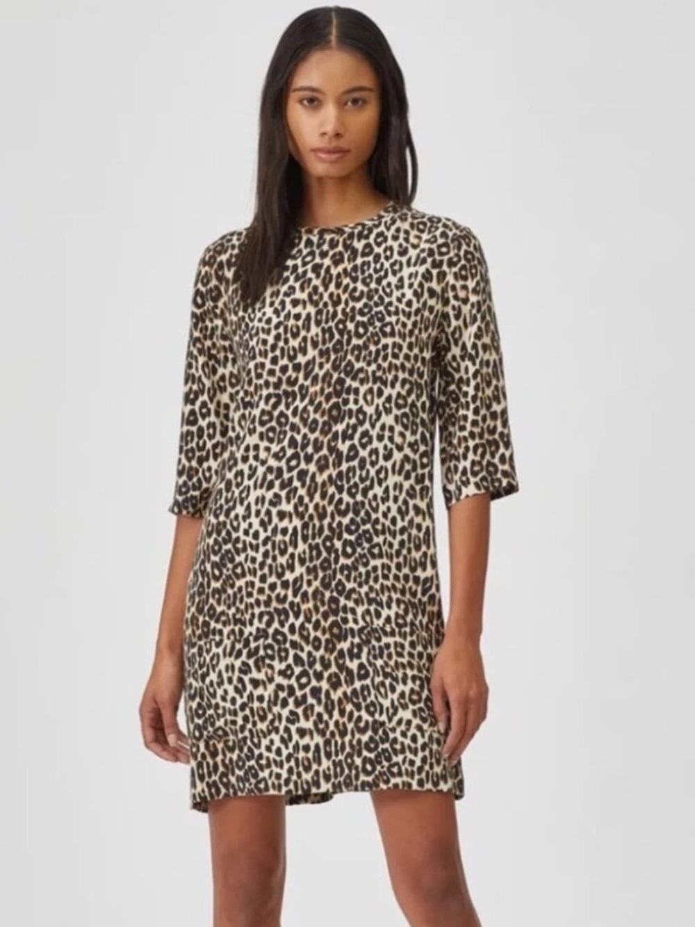 Equipment Femme 100% Silk Aubrey Dress Animal Print 3/4 Sleeve Mini Medium